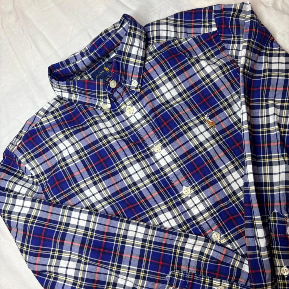 Ralph Lauren Kids Plaid Button Down Shirts Lot of 3 Natural Stretch Size M 10-12